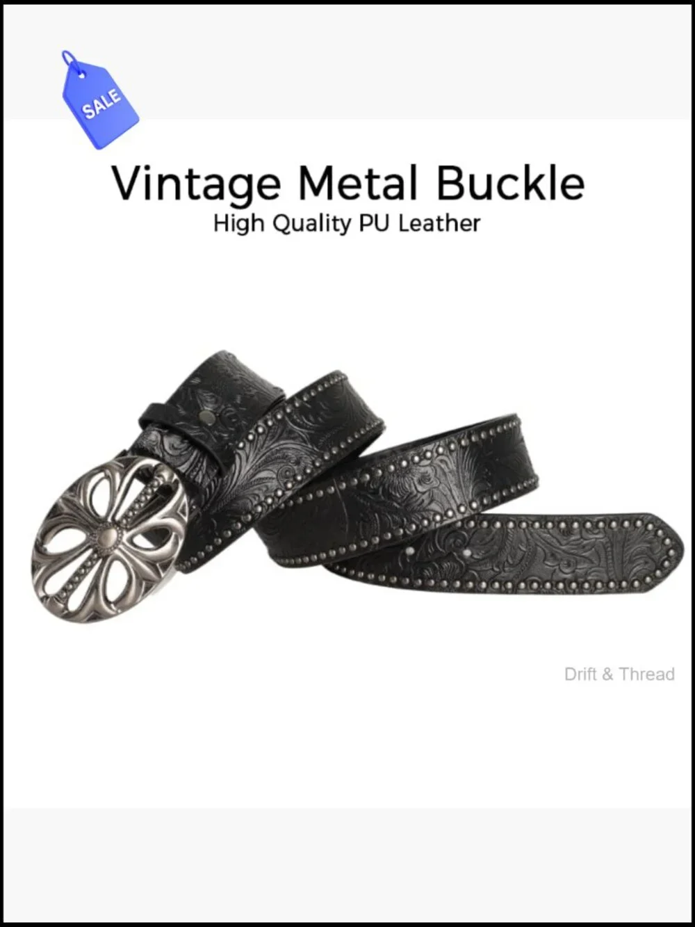 Studded Hollow Flower Buckle Pu Leather Belt Y2k Punk Gothic Grunge Alt